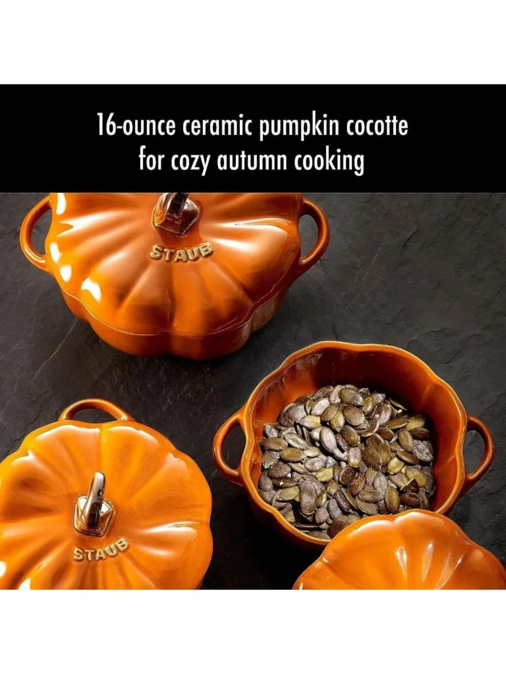 Petite Pumpkin Baking Dish - 0.75qt Ceramic, Oven Safe to 572°F, Burnt Orange